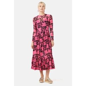 Gorman Flower Stripe Mesh Midi Dress Women’s AU 6 US 2 Pink Long Sleeve Lined